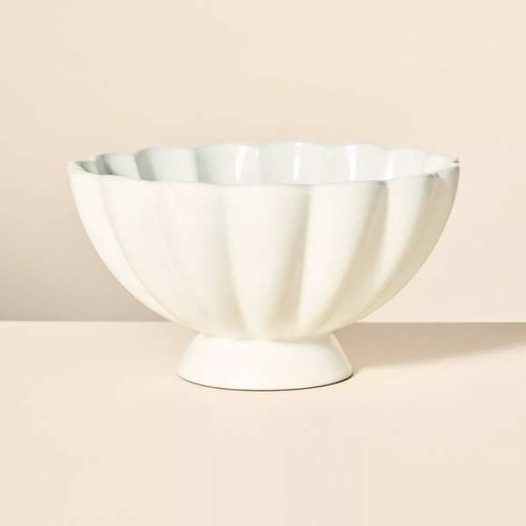 Scalloped Edge Stoneware Pedestal Serving Bowl Cream - Hearth & Hand Magnolia - Picture 1 of 6